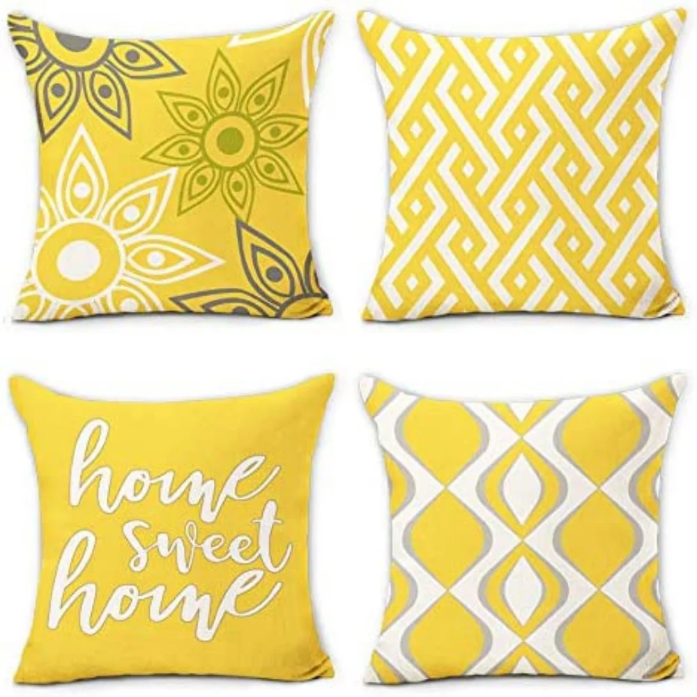 Decorative Throw Pillow Covers Yellow|Grey